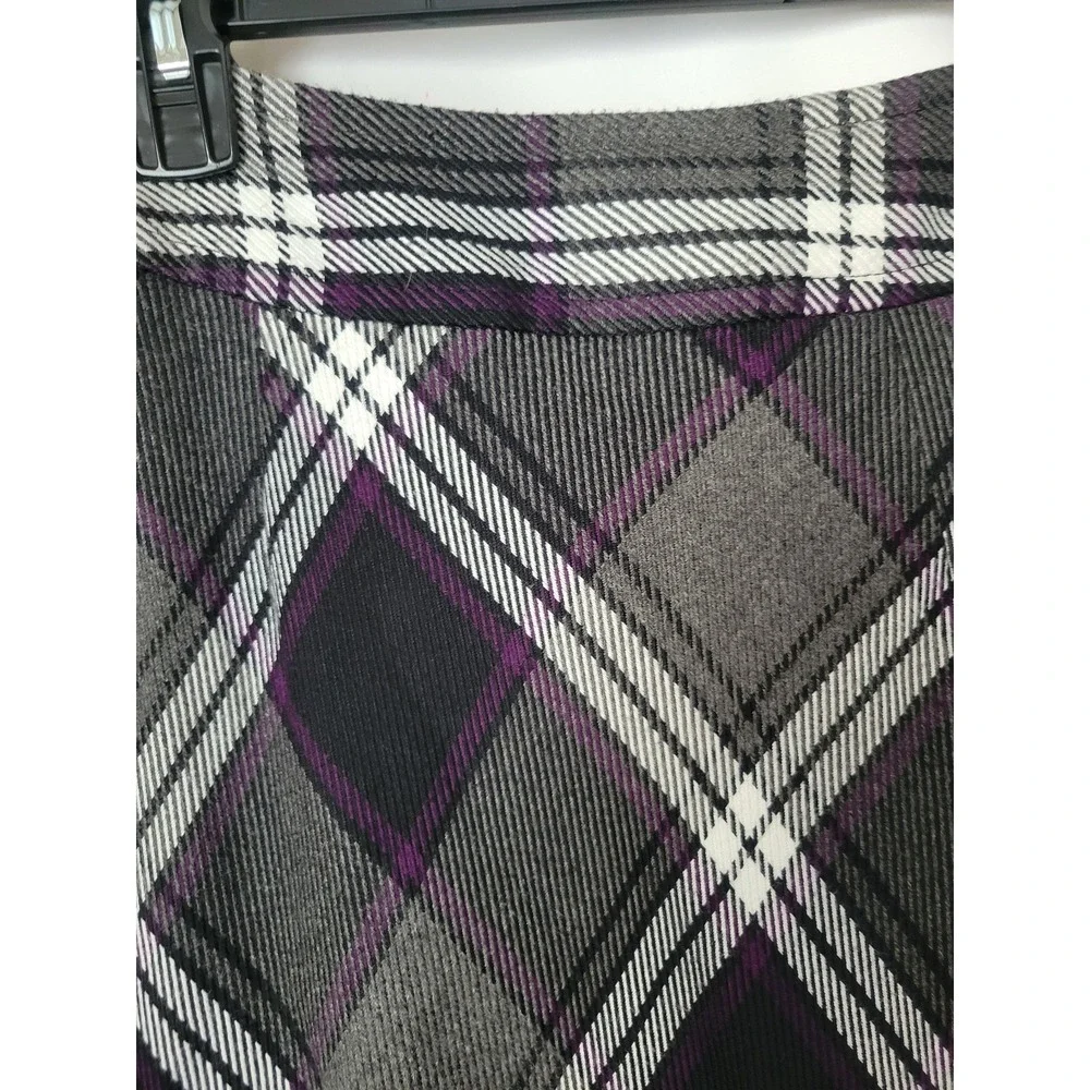 East 5th Women's Size 4 Plaid Midi‎ Skirt A-Line Grey Black Purple White Winter